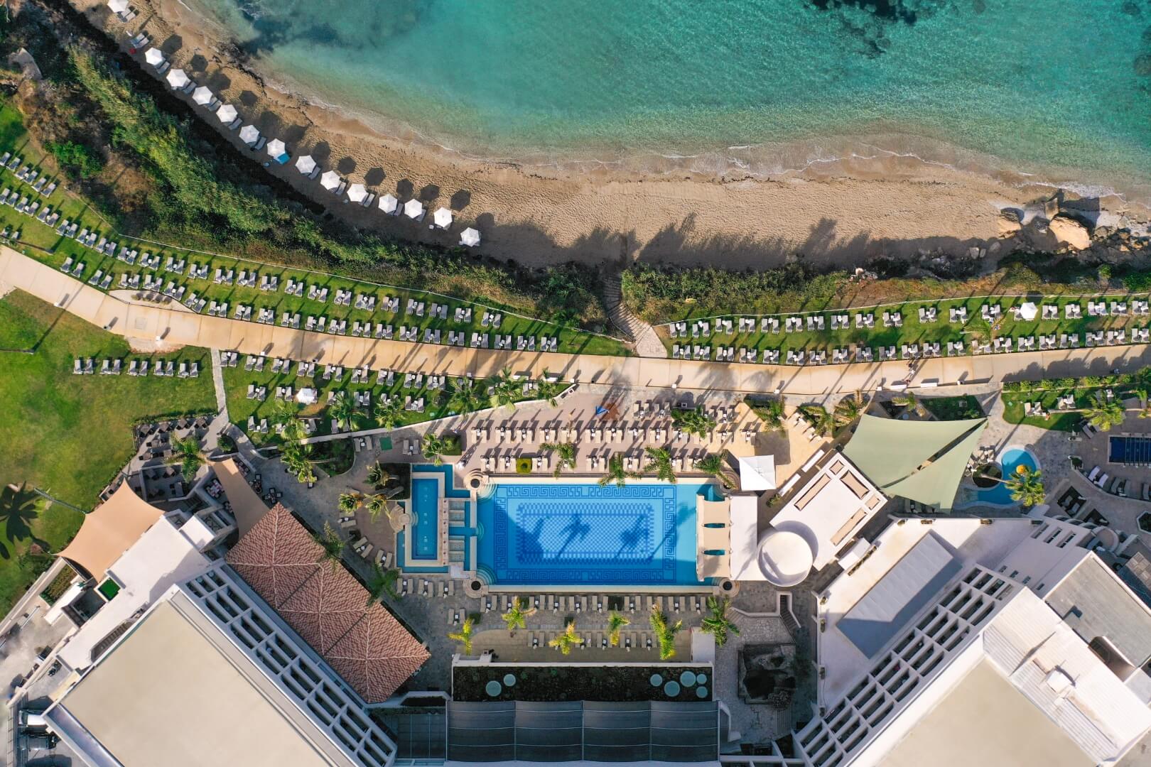 hotel, drone view, pool, outdoor, sea view, Paphos